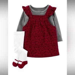 Carters red corduroy jumper and tights size 12 months